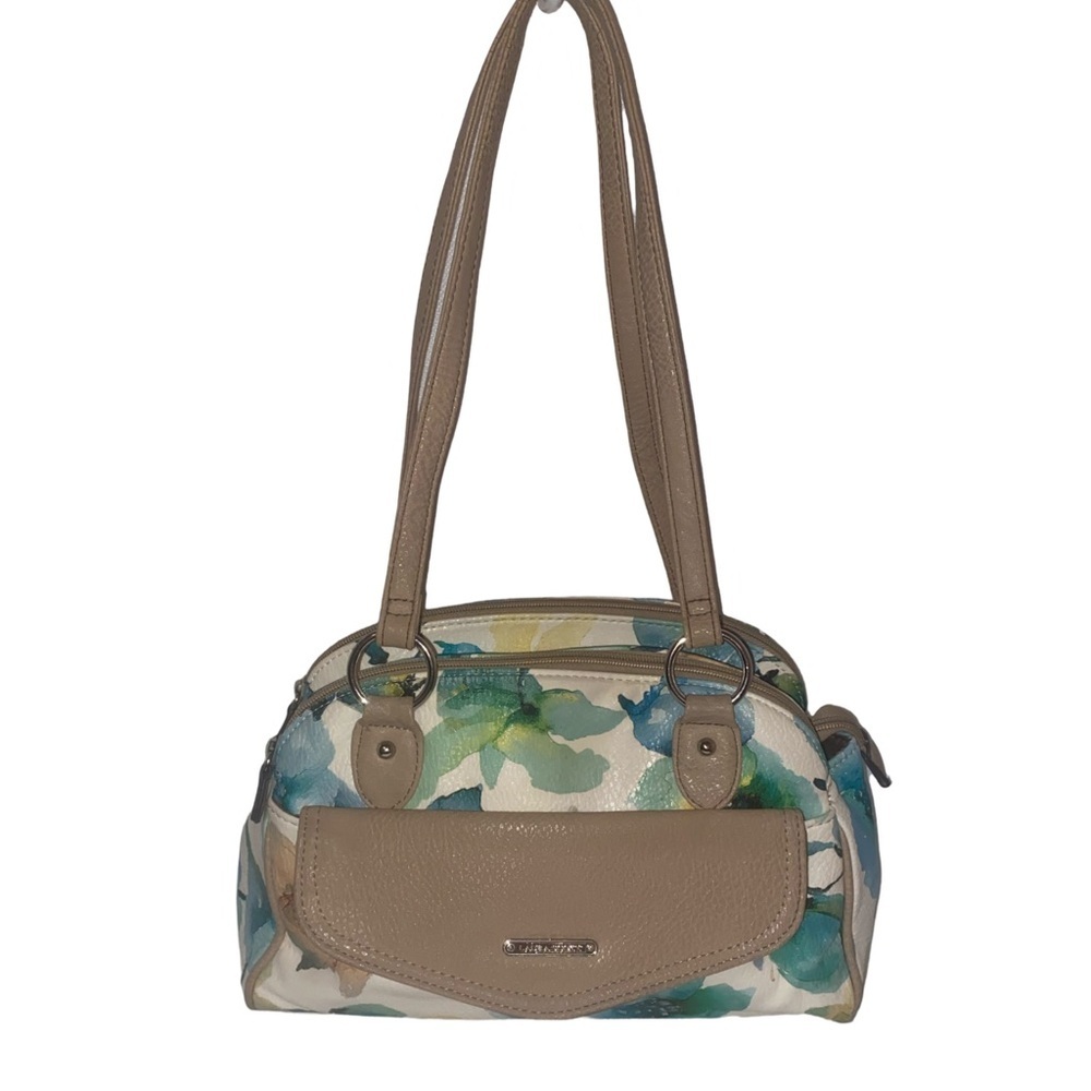 LAUREN SCOTT Double Strap Shoulder Bag Floral Spring Pattern Blue, Green, Tan